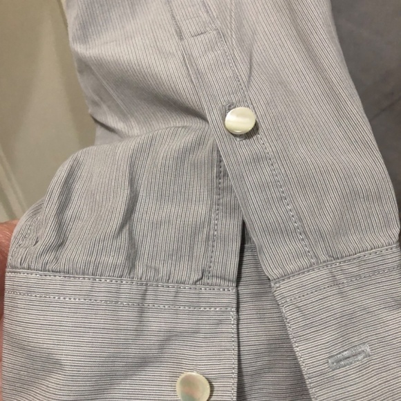 John Varvatos Mens Large fine blue pinstripe button front dress shirt - Picture 3 of 6